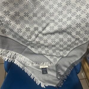 Tory Burch Gray Logo Jacquard Scarf
